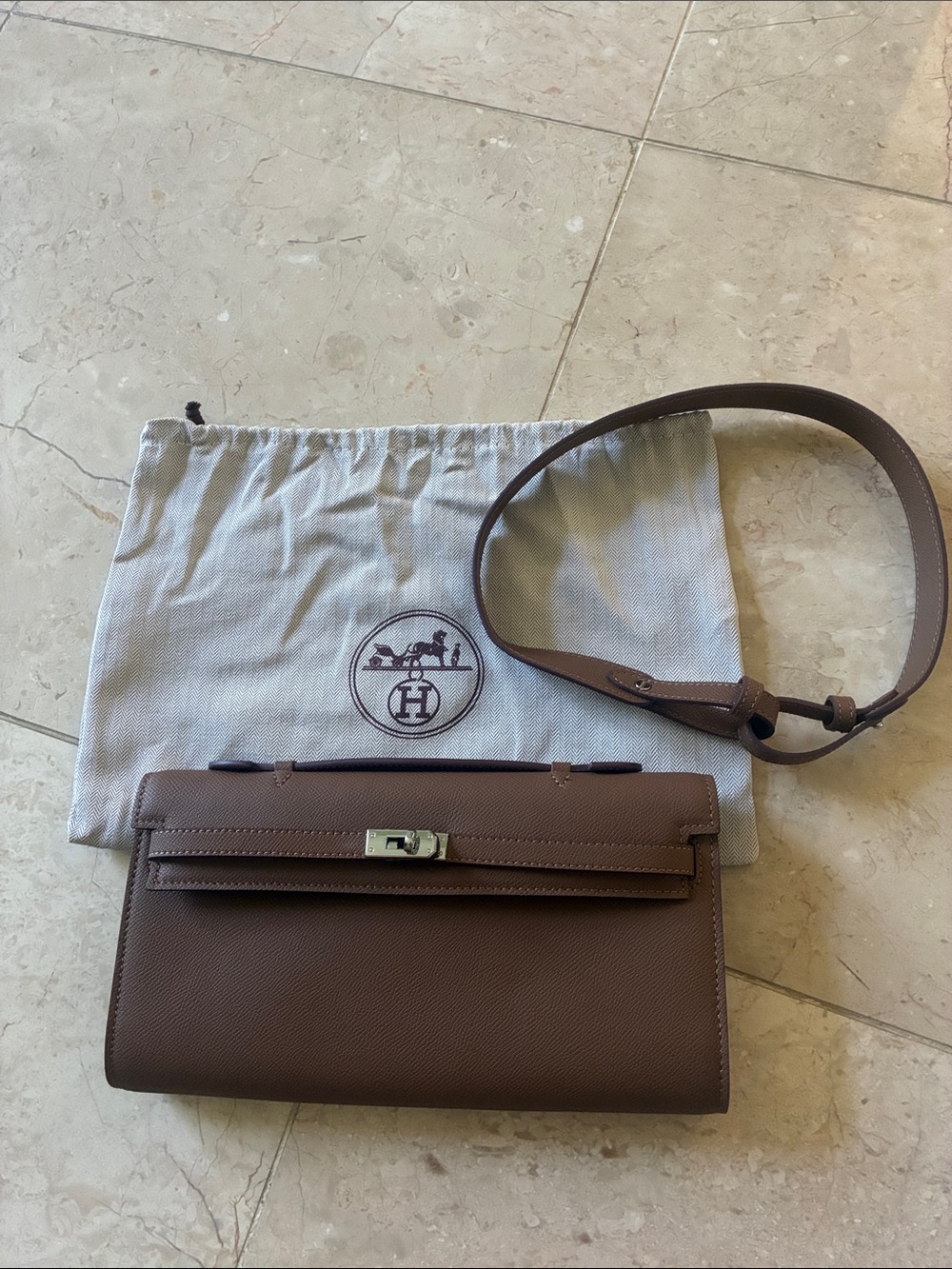 Brown Leather Kelly Wallet on Strap